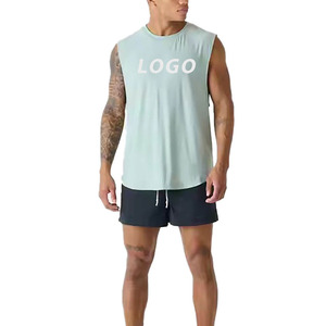 Débardeur sans manches pour homme, col rond, 100 % coton, anti-boulochage, respirant, tricoté, avec logo frontal - Product Image 1
