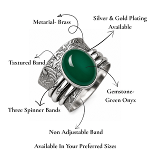 JewelryTownIN Natural Green Onyx Spinner <b>Ring</b> Vintage Wide Band Silver Plated Bohemian Jewelry for Party Occasions - Product Image 2