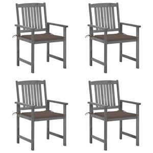 Juego de sillas de patio de madera de acacia maciza gris de 4 piezas con cojines - Product Image 1