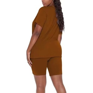 Conjunto Deportivo de Dos Piezas para Mujer, con Logotipo Personalizado, Oversize, con Cordón Ajustable, Cuello Redondo, Manga Corta, 100% Algodón - Product Image 2