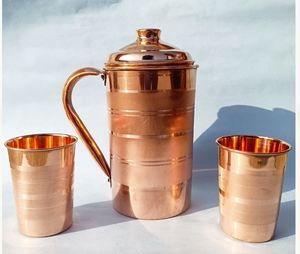 Copper jug set for wellness inspired home setup water storage metal set with <b>glasses</b> durable reusable drinkware - Product Image 6