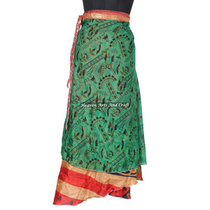 New Fashion Summer Women Asymmetrical Vintage Style <b>Red</b> Flower Print Wrap Skirt 2 Layer Reversible Magic <b>Silk</b> Saris Wrap Long - Product Image 5