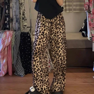 High Waist Leopard Print Summer <b>Trousers</b> Breathable Cooling Fabric, Loose Fit Casual Streetwear Full-Length Pants - Product Image 5