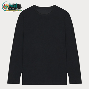 Custom Front Logo 100% Cotton <b>Men's</b> <b>Long</b> Sleeve Crew Neck Solid Black <b>T</b>-<b>Shirt</b> 220g - Product Image 1