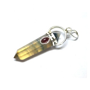 Pendentif classique unisexe en agate avec cristaux et pointes d'agate, serti à griffes, cadeau - Product Image 1