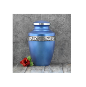 Urne funéraire de luxe bleue en aluminium avec motif « Escalier du Ciel », urne décorative spirituelle pour cendres commémoratives, pour la commémoration des funérailles - Product Image 5