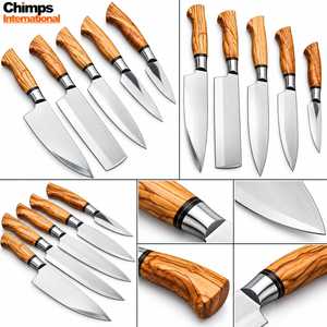 Ensemble de 5 couteaux faits à la main, lame en acier inoxydable J2, manche en bois d'olivier, couteau de chef, couteau Santoku, hachoir, couverts de cuisine, meilleur cadeau - Product Image 3