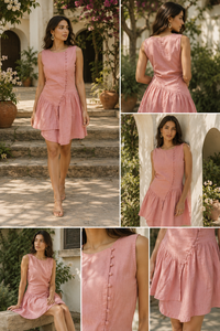Robe d'été asymétrique sans manches en coton rose pour femme, style bohème, écologique, avec ourlet à volants, vente en gros, personnalisable, directement de l'usine - Product Image 5