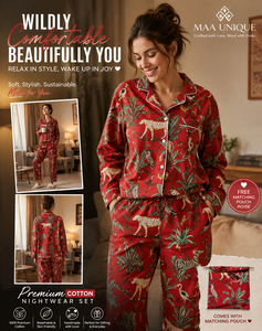 Conjunto de Pijama de Algodón Ecológico con Estampado de Animales de la Selva |   Conjunto de Pijama Rojo Safari de Verano |   Conjunto de Camisa y Pantalones Cómodos con Botones - Product Image 6