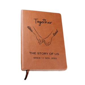 สมุดบันทึกหนังสีน้ำตาลคู่รักแบบสั่งทำพิเศษ ขนาด A5 เข้าเล่มแบบ Thermal Binding ของขวัญวันวาเลนไทน์/วันครบรอบ  รุ่น Al-Amir - Product Image 1