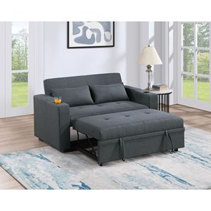 Divano Letto Convertibile Contemporaneo 1 Pezzo in Poliestere Effetto Carbone con Seduta Trapuntata e Portabicchieri, Divano in Polifibra per Arredamento Soggiorno - Product Image 1