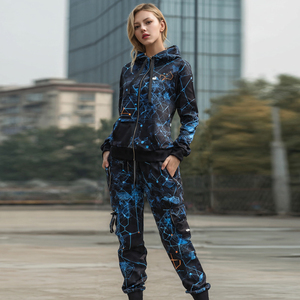 Conjunto Deportivo de Poliéster Ajustado para Mujer, Chaqueta con Cierre y Sublimación, Pantalones con Cuello Alto y Sublimación, Pantalones Estampados - Product Image 3