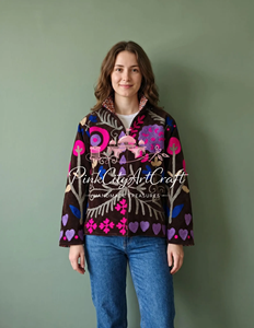 Handcrafted Women Velvet <b>Quilted</b> Jacket Breathable Eco-Friendly Vibrant Rajasthani Suzani Embroidery Full-Zip Winter Bomber Coat - Product Image 6