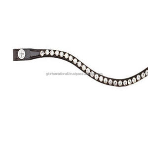 Banda de cejas de caballo de cuero de sillín grueso negro de primera calidad con cristales blancos redondos de marca, diamantes de imitación, banda decorativa para cejas ostentosa - Product Image 3