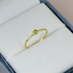 S925 Sterling <b>Silver</b> Yellow Gold Plated 3mm Peridot <b>Solitaire</b> <b>Ring</b> Round Cut Prong Setting Classic Gemstone Thin Band Women <b>Ring</b> - Product Image 2
