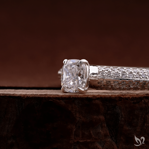 Elongated cushion cut 0 50 CT lab grown <b>diamond</b> <b>ring</b> with micro pave band in 10K white gold IGI certified engagement <b>ring</b> - Product Image 2