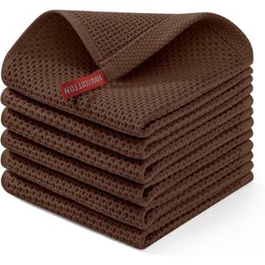 Serviettes de cuisine en coton gaufré ultra douces 100% coton, séchage rapide, 12 x 12 pouces, lot de 6 en couleur café - Product Image 1