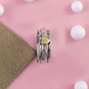 925 Sterling Silver Heart Fidget Spinner Ring Plain <b>Rotating</b> Minimalist Wedding Party Jewelry Wholesale Manufacturer - Product Image 3