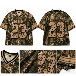 Camiseta de Fútbol Americano con Estampado de Camuflaje Realtree de Diseño Retro, Moda Urbana Hip Hop, Hombros Caídos, Camiseta de Fútbol al Por Mayor - Product Image 4