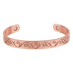 <b>Copper</b> Alloy Cuff <b>Bracelet</b> With Plant Pattern Vintage Style Unisex Jewelry Gift men and women wrist wear healing - Product Image 1
