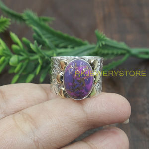 Bague en cuivre violet et turquoise, argent sterling 925 et laiton, faite à la main, design cœur, bague statement, style bohème vintage, bijoux en pierres précieuses - Product Image 6