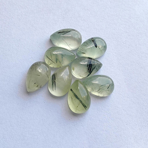Cabochon de Prehnite Rutile Naturelle, Calibré, à Dos Plat, Forme Goutte d'eau, Forme Poire, Pierre Gemme en Vrac, Cabochon en Gros - Product Image 1