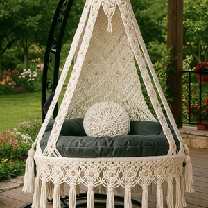 <b>Macrame</b> Swing Boho Outdoor Swing Seat with Cushion - Product Image 1