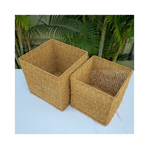 Eco-friendly Brown Rattan <b>Square</b> <b>Storage</b> Bins Set of 2 - Product Image 2