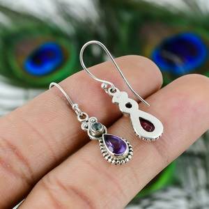 Nikhil Gems Handmade 925 Sterling Silver Gold Plated Drop <b>Earrings</b> Amethyst Peridot Natural Gemstone Trendy Elegant Gift for - Product Image 2