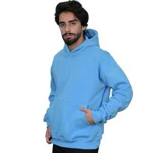 Sweat à capuche pour homme en coton et élasthanne, imprimé personnalisé, tissé, délavé vintage, bleu ciel, entièrement zippé, coupe oversize - Product Image 6