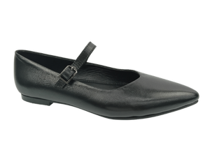 Chaussures plates Mary Jane en cuir véritable noir pour femmes, bout pointu, fermeture à boucle en T, toutes saisons - Product Image 1