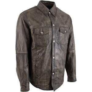 Chemise en cuir pour homme, manches longues, finition lavée, avec poches poitrine, à porter toute l'année - Product Image 1