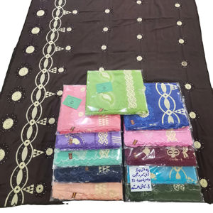 Tissu Voile Noir Doré Premium en Coton Fin, Dentelle Florale Estivale Respirante, Broderie Traditionnelle Africaine et du Moyen-Orient pour Robe Châle - Product Image 2