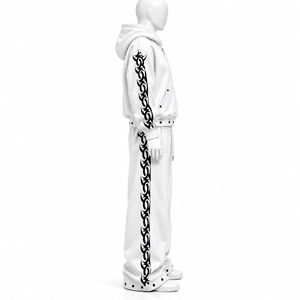 Wholesale Streetwear Wash Zipper <b>Tracksuit</b> Set for <b>Men</b> Custom Printed Logo Two-Piece Activewear Striped Design Custom - Product Image 2