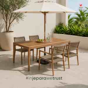 Mesa de Comedor Moderna de Madera de Teca Sólida, Rectangular, con Listones, para Exteriores, Patio, Villa, Resort, Restaurante, Jardín - Product Image 1