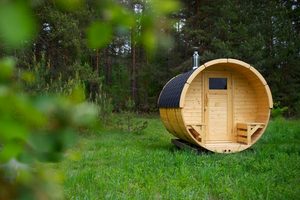 Sauna en bois noir avec toit en bardeaux d'asphalte, cabine de sauna <span class=keywords><strong>extérieure</strong></span> en cèdre pour 4 à 6 personnes avec fenêtres rondes - Product Image 4