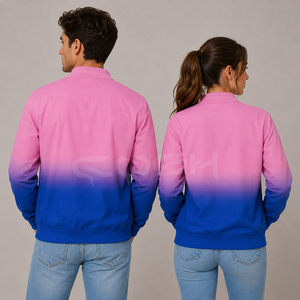 Chaqueta Bomber de Invierno Unisex Personalizada en Degradado Rosa y Azul, Resistente al Viento, con Apliques J&J y Cierre de Cremallera - Product Image 5