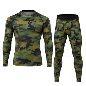 Conjunto de Compresión de Camuflaje para Hombre, Camiseta de Manga Larga, Pantalones Largos, Cuello Redondo, Cintura Alta, Transpirable, Secado Rápido, Ropa Deportiva - Product Image 1