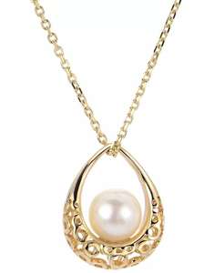 Collana con Pendente a Goccia Testurizzata (7mm) di Perla d'Acqua Dolce Coltivata, in Argento Sterling Placcato Oro 14k, Lunghezza 18 Pollici |   Macy's - Product Image 1