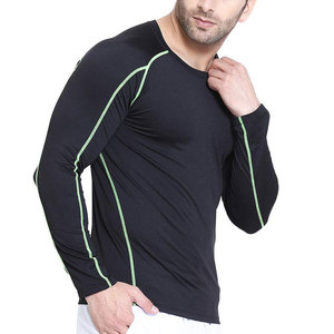 Chemise de sport à manches longues pour homme, noire avec rayures vertes, en spandex et polyester, séchage rapide, taille adulte - Product Image 2