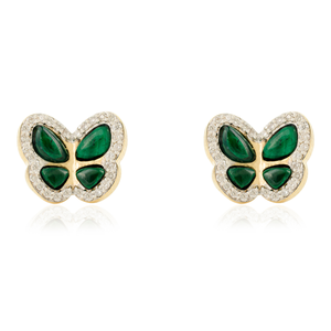 14K Art Deco Malachite Green Butterfly Stud <b>Earrings</b> - Product Image 2