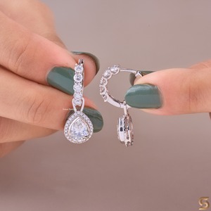 925 <b>Silver</b> Pear Cut Moissanite Halo Drop <b>Earrings</b> Convertible Hoop & Detachable <b>Dangle</b> Bridal <b>Earrings</b> Wedding Jewelry - Product Image 1