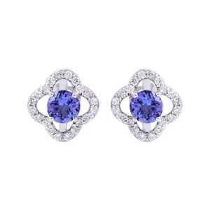 Tanzanite Gemstone Flower Earrings Dainty Blue Stud Earrings Minimal Jewelry Gift For Women Elegant Design - Product Image 3