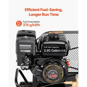 Compressore d'aria a pistone a doppio serbatoio da 9 galloni, alimentato a benzina, 6.5HP 9CFM 115PSI, per pneumatici, con pressione massima - Product Image 4