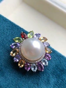 Collection de pendentifs et bagues en argent sterling S925 plaqué or avec perles naturelles de Tahiti des mers du Sud, incrustations multi-gemmes, cadeau de luxe raffiné - Product Image 5
