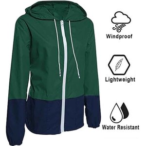 Hooded Lightweight Waterproof Windbreaker Jacket Unisex Olive Green Polyester Casual Spring Outdoor <b>Coat</b> <b>Zipper</b> Closure - Product Image 6