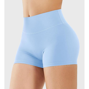 Shorts de yoga sans coutures bleu clair pour femmes, taille haute, effet push-up, compression, écoresponsables, en Spandex/Nylon extensible dans les quatre sens - Product Image 2