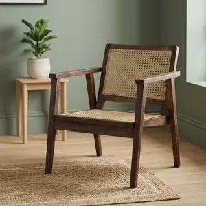 Fauteuil vintage en rotin avec dossier et assise tressés, élégant fauteuil d'appoint de style mid-century pour salon et maison - Product Image 4