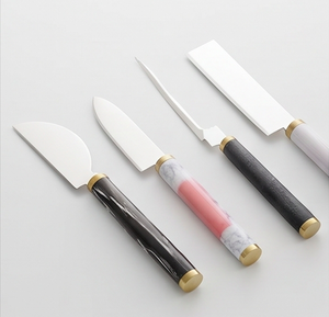 Modern Stainless Steel <b>Cheese</b> <b>Knife</b> <b>Set</b> With Resin Handles Handcrafted And Gold Accents For Dining Use And Tabletop Use - Product Image 1