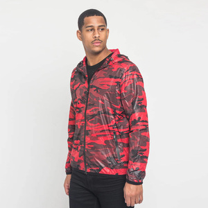 Men's Red Camouflage Print Hooded Soft Shell <b>Jacket</b> Zip Front Water Resistant Regular Fit Outdoor Wear Polyester - Product Image 3